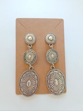 Fashion Jewelry Silver-Tone Triple Medallion Drop Earrings